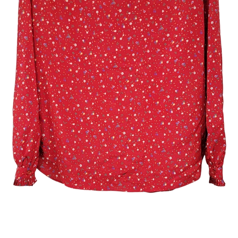 The Villager VTG Red Mini Floral Print Button Down Long Sleeve Women's Size 16 - Picture 11 of 12